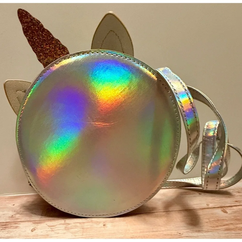 Cat‎ & Jack Crossbody Bag Kids O/S Silver NEW Unicorn Donut Holographic Glitter